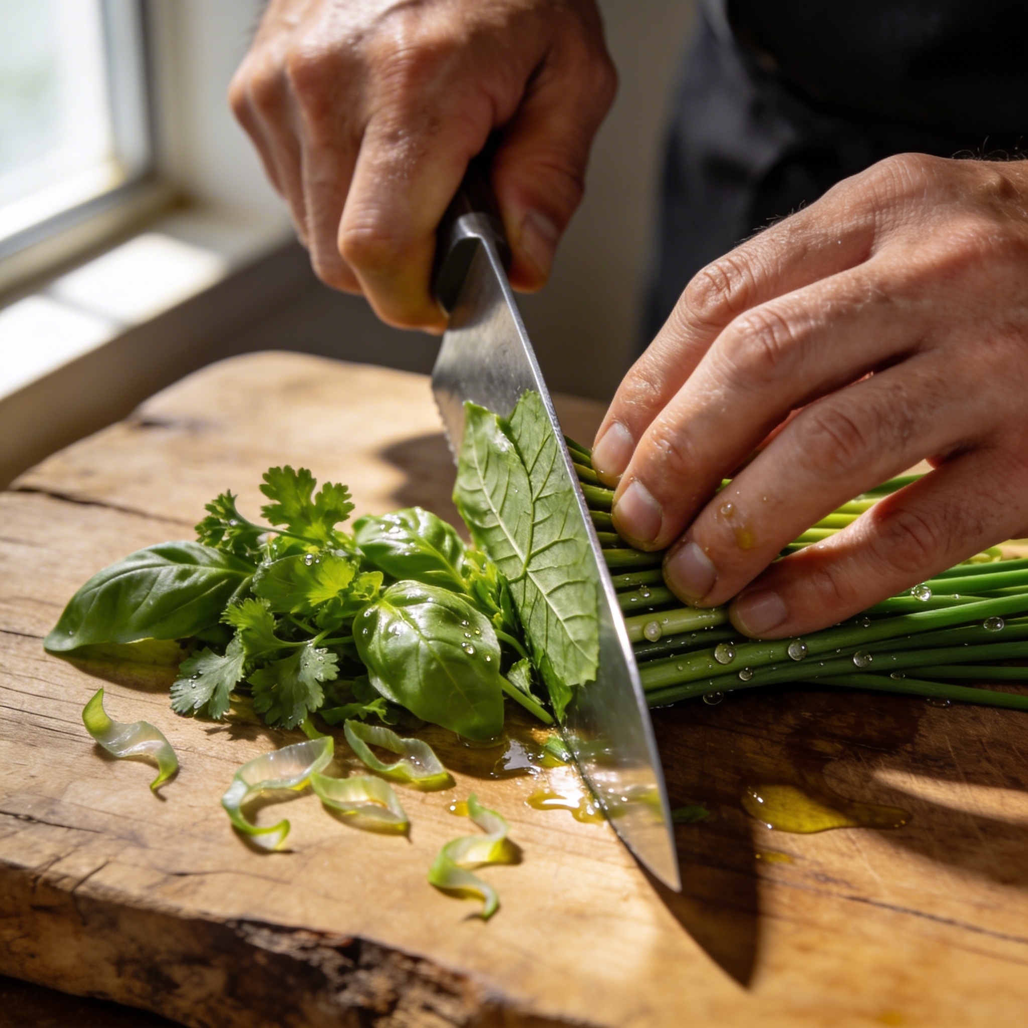 Chef preparing herbs